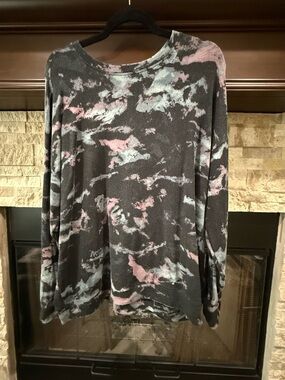 Athleta Black Tie-Dye Long Sleeve Top with Pink and Light Blue Accents